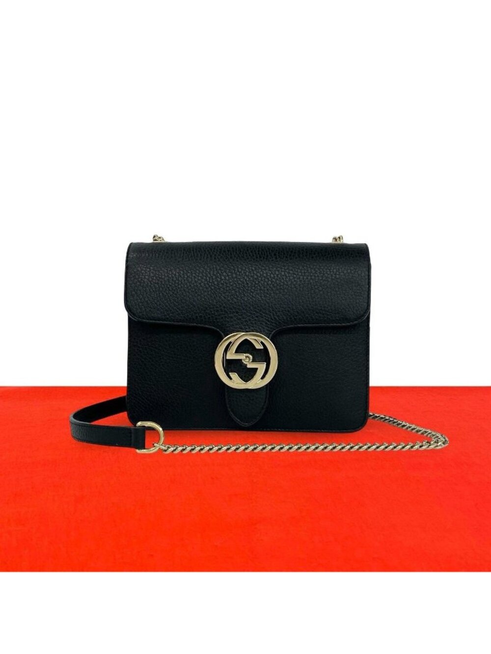 Gucci Interlocking G Leather 2-Way Shoulder Bag Pochette Black